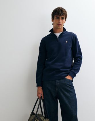 Polo Ralph Lauren felpa con logo icon, lavorazione a coste, zip corta, navy-blu navy