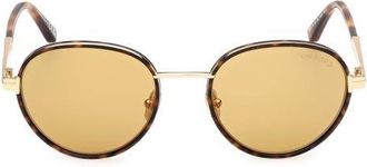 Tom Ford Jet 51mm Round Sunglasses in Classic Havana Gold/vicuna at Nordstrom