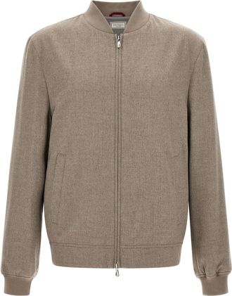 Brunello Cucinelli Taupe Textured Bomber Jacket