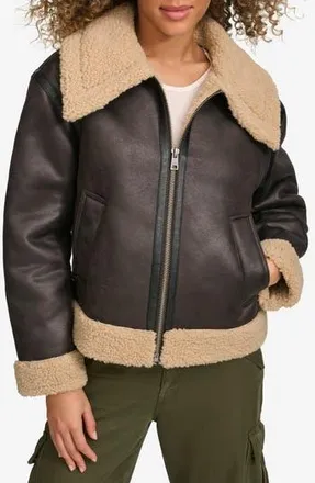 Levi's Faux Leather & Faux Shearling Bomber Jacket in Molasses at Nordstrom Rack, Size X-Large