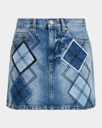 Marc Jacobs Argyle Patchwork Denim Mini Skirt
