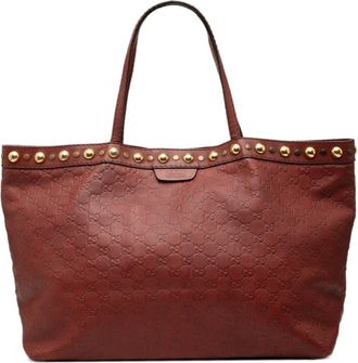 Gucci Red Color Leather Tote Bag (Pre-Owned)