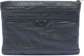 Balenciaga Pre-owned Womens Lambskin Motocross Classic Clip M Clutch - Dark Grey Leather - One Size