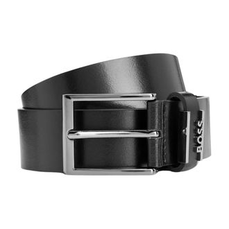 HUGO BOSS Italian Leather Belt with Metal Logo - male - Boss - Belts - Black - 100 CM - Accessories