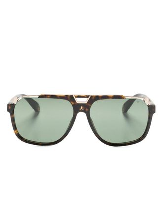 Philipp Plein Eyewear pilot-frame logo-engraved sunglasses - Brown