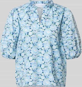 Rich & Royal Bluse mit Serafino-Kragen und Ballon&auml;rmeln in Marine, Gr&ouml;&szlig;e 38
