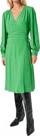 Soaked In Luxury Catina Long Sleeve V-Neck Wrap Dress In Medium Green