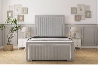 Sloomy Boston Chrome Plush Bed Frame With 50 Upholstered Headboard in Silver | Size: Small Double
