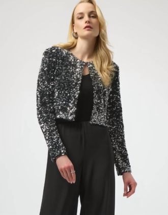 Joseph Ribkoff Sequin Crop Jacket In Black Silver Sparkle