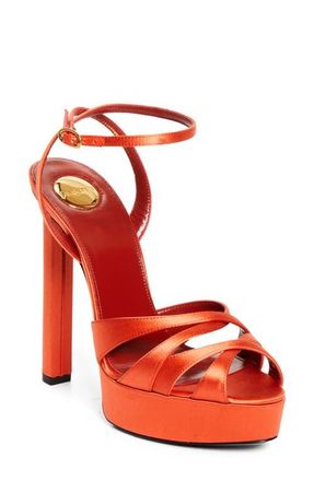 Saint Laurent Chandelle Ankle Strap Platform Sandal in Orange at Nordstrom, Size 9.5Us