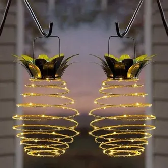 OEM Juego 2 Faroles Solares Colgantes, 60 Led, Iluminaci&oacute;n Solar Pi&ntilde;a, Iluminaci&oacute;n Solar Iluminaci&oacute;n Led 15,5 Cm 15,5 Cm 25 Cm, Hierro Forjado