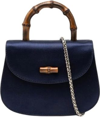 Gucci Pre-owned Bamboo Night - Dames - Vintage Handtas - Blauw - ONE Size - Satijn - Vintage