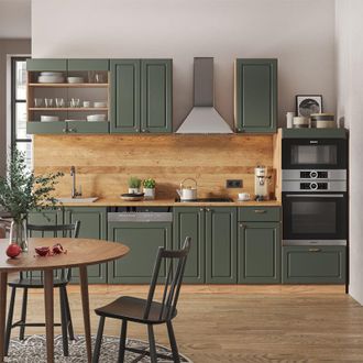 Vicco Mueble De Cocina Fame-line, Green-gold Country/gold Power Roble, 300 Cm Con Armario Alto, Et Antracita