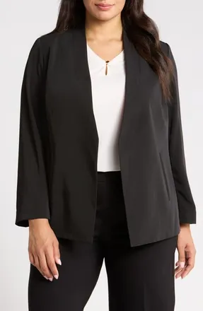 Anne Klein Collarless Gabardine Jacket in Anne Black at Nordstrom, Size 2X