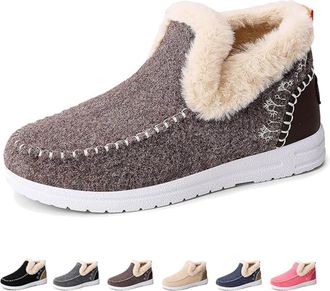 Generic Orthopedic Fleece Slip-on Boots for Women, Fur Lined Winter Shoes with Arch Support, Round Toe Anti-Slip Warm Snow Booties (Brown,46)
