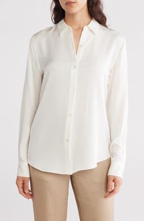 Theory Silk Button-Up Shirt in Ivory at Nordstrom Rack, Size Medium