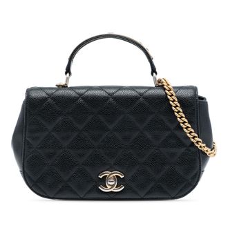 Chanel Pre-owned Womens Small Quilted Caviar Carry Around Flap - Black Leather - One Size