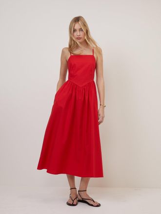 Nobody's Child Red Fitted Bodice Briella Midi Dress