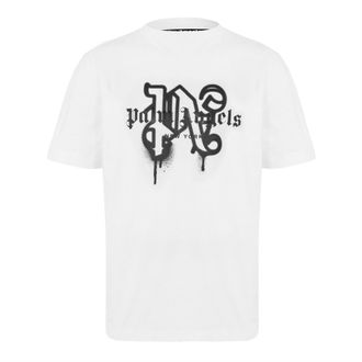 Palm Angels Mens Ny Mono Tee in White Black - Black & Silver - Size Large