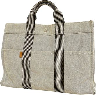 Herm&egrave;s Gray Canvas Tote Bag (Pre-Owned)