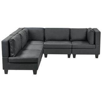 Beliani Sof&aacute; Modular Esquinero Moderno 5 Plazas Tapizado Piel Sint&eacute;tica Patas Negras Respaldo Acolchado Derecho Negro Unstad