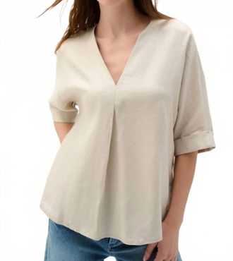 Joseph Ribkoff Linen V-Neck 3/4 Sleeves Top In Moonstone