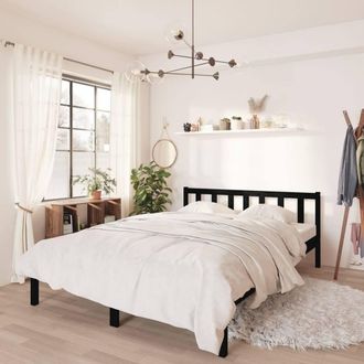 Berkfield Home Bed Frame Black Solid Wood Pine 135x190 cm Double