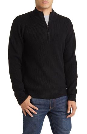 Schott NYC Half Zip Rib Wool Blend Sweater in Black at Nordstrom, Size Xx-Large