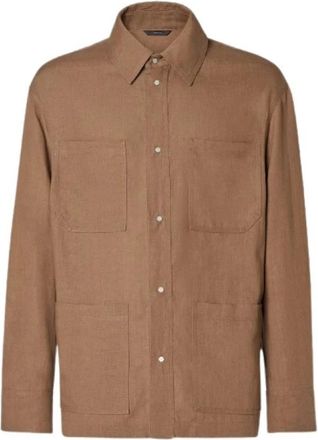Fendi Blouson Effen Linnen Gianduia - Heren - Zomerjassen - Bruin - M - Linnen - Jassen