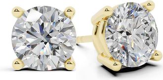 Grown Brilliance 2 Carat Round Lab Grown Diamond Stud Earrings in 14K Yellow Gold, Push Back, F Color, VS Clarity, 4 Prong Setting