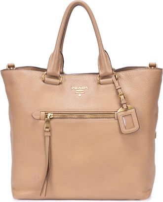 Prada Pre-owned Womens Vitello Daino Tote Shoulder Bag - Beige - One Size