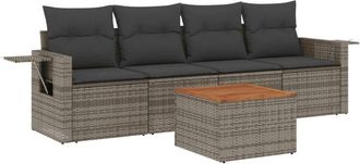 vidaXL Juego De Sof&aacute;s Jard&iacute;n Con Cojines 5 Pzas Rat&aacute;n Sint&eacute;tico Gris Vidaxl