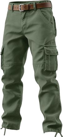 Generic Mens Cargo Trousers Multi Pockets Work Trousers Casual Outdoor Cargo Pants Loose Straight Leg Sports Pants Solid Color Full Length Bottoms Tracksuit B