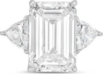 Diana M. Jewels Platinum 12ct lab grown emerald diamond ring with trillions on the sides