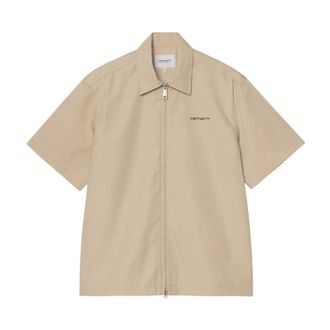Carhartt Work in Progress S/S Postal Zip Shirt - Heren - Korte mouwen Overhemden - Beige - S - Katoen - Overhemden