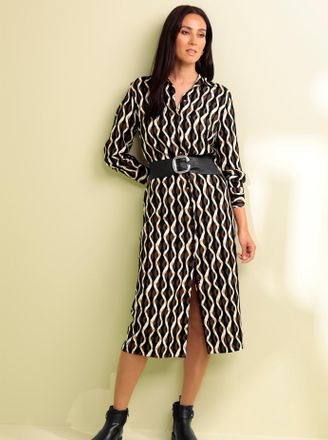 Heine Druckkleid HEINE Druck-Kleid, Damen, Gr. 34, Normalgr&ouml;ssen, braun (schoko, ecru, bedruckt), Twill, 100% Viskose, bedruckt, gemustert, mehrfarbig, wade