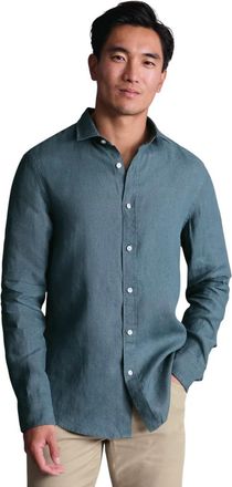 CHARLES TYRWHITT Plain Pure Linen Shirt in Airforce Blue at Nordstrom, Size Xx-Large