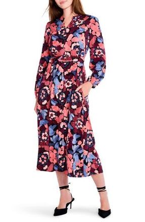 Nic+Zoe Floral Long Sleeve Midi Shirtdress in Red Multi at Nordstrom Rack, Size Large