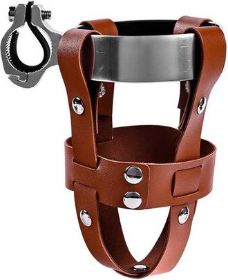 OEM Portavasos Piel Sint&eacute;tica Marr&oacute;n Anillo Metal Abrazadera Ajustable, Montaje Universal Manillares Bicicletas Motocicletas Botellas T&eacute;rmicas Vasos