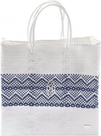 Lola's Bag Womens Medium Handmade Aztec Band Regular Strap Tote Bag In White/blue
