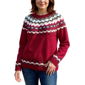 Generic Womens Jumpers - Fairisle Jumpers for Women UK Long Sleeves Icelandic Sweaters Soft Comfortable Nordic Warm Fashion Crew Neck Chunky Sweaters Casual P