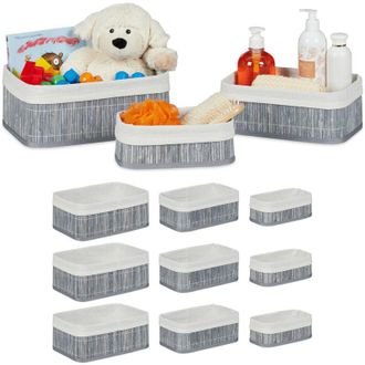 Relaxdays Relaxdays Cajas De Almacenaje, Set De 12, Funda Textil, Rectangular, Accesorio, Ba&uacute;les, Bamb&uacute;, Gris