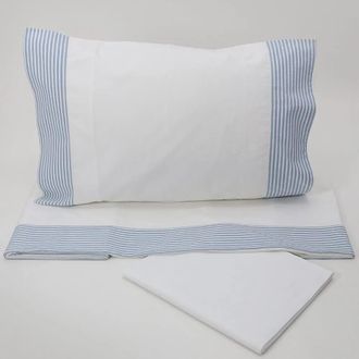 Casa da Laura S&aacute;banas 100% algod&oacute;n 200 hilos rayas azul cama 135/140 1 almohada 45