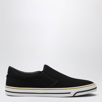 Dolce & Gabbana Black cotton slip-on shoes with striped details