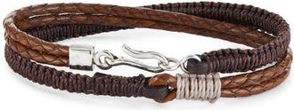 Caputo & Co. Mens Double Wrapped Braided Leather Bracelet in Dark Brown at Nordstrom