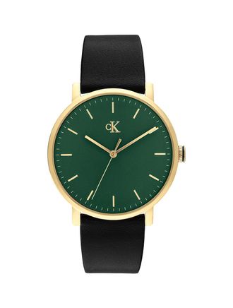 Calvin Klein Mens Minimalist Monogram Leather Strap Watch - Green - OS