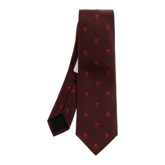 Alexander McQueen Accessoires, Heren, Rood, ONE Size, Skull Polka-Dot Zijden Stropdas