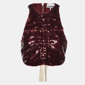 Ganni Ganni Burgundy Sequin Sleeveless Crop Top XXS