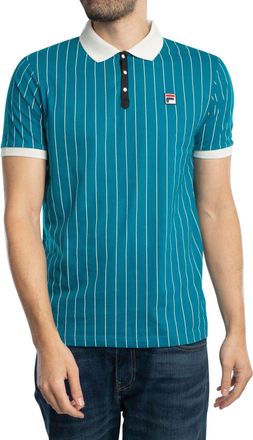 Fila Mens BB1 Classic Vintage Striped Polo Shirt, Deep Lagoon/Gardenia/Black, XXL