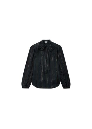 Rixo Black Lurex Pussy Bow Blouse Size XXS